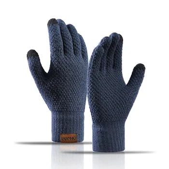 Вязаные мужские перчатки Зима-весна, теплые деловые флисовые офисные перчатки из плотной шерсти с рисунком ананаса, мужские эластичные перчатки с сенсорным экраном