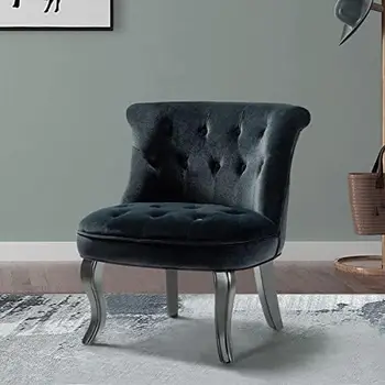 ГЛАВНАЯ Современные Бархатные Акцентные стулья без подлокотников, обитые тканью на пуговицах, Одноместный диван-стул с деревянными ножками для гостиной, удобный пучок
