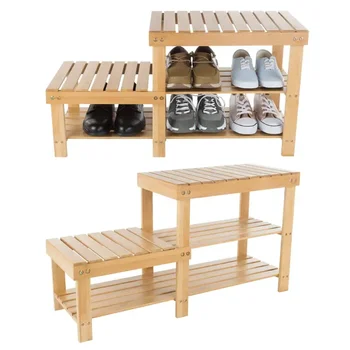 Двухъярусный бамбуковый стеллаж для хранения обуви и скамейка для прихожей, прихожей, гостиной, спальни или ванной комнаты от Modern Shoe Cabinet Close