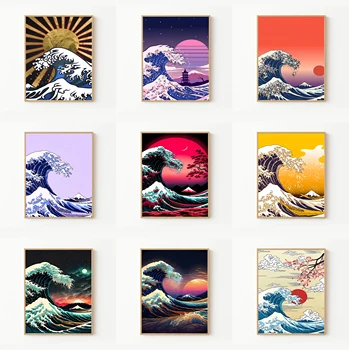 Декоративные картины Японские Волны Художественный Плакат Домашний Декор Холст Плакаты Декоративная живопись Для Спальни Картина на стену
