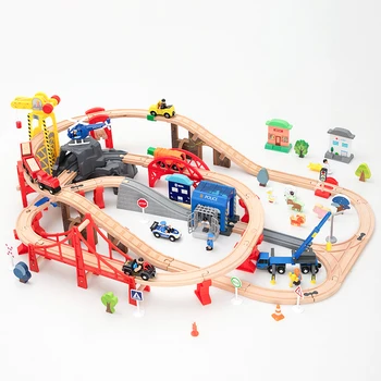 Деревянная игрушечная трасса для поездов, волшебная станция, деревянная модель железной дороги, совместимая со всеми брендами, обучающие игрушки для поездов, гоночная трасса