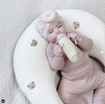 Детская подушка, съемная подушка для кормления, Мягкий бампер для кроватки, вышивка медведя в форме луны, Подушка для грудного вскармливания для новорожденного