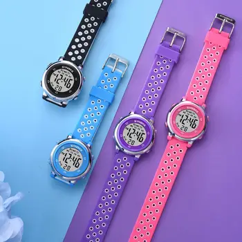 Детские Цифровые часы SYNOKE, красочный светящийся будильник, электронные часы, водонепроницаемые спортивные часы 50 м, подарок для детей