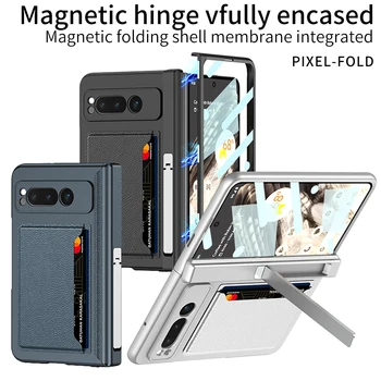 Для Google Pixel Fold Чехол Магнитный Шарнир Из Углеродного волокна, Кожаный бумажник, отделения для карт, Полный Защитный чехол-подставка для Pixel Fold