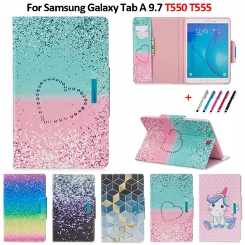 Для Samsung Galaxy Tab A 9,7 Чехол-книжка Модный Чехол-бумажник с откидной подставкой Для Samsung Galaxy Tab A SM-T550 T555 Чехол для планшета + Ручка