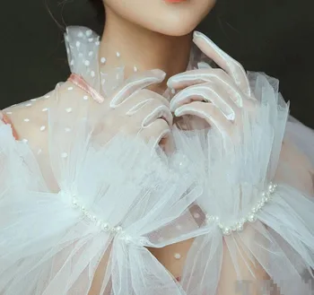 Женская элегантная сетчатая перчатка белого цвета, весенне-летняя солнцезащитная кружевная перчатка R1426