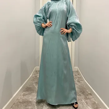 Женские Мусульманские Шелковые Атласные Яркие Платья Jilbab Abaya, Летние Однотонные Солнцезащитные платья с длинным рукавом, Облегающее платье с полным покрытием, Повседневный Халат