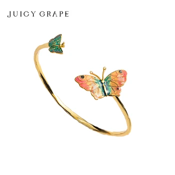 Женский красочный браслет-бабочка JUICY GRAPE ручной работы с эмалью из 18-каратного золота - элитный подарок на дни рождения и вечеринки