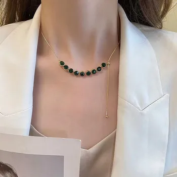Женское Высококачественное позолоченное Изумрудно-зеленое ожерелье, модные украшения, воротник из зеленого циркона, вечерние свадебные аксессуары