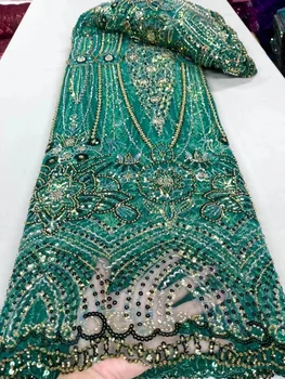 Зеленая Африканская кружевная ткань Высокого качества, расшитая бисером, французский Тюль, Кружевная ткань, 5 ярдов для женщин, платье для свадебной вечеринки, Нигерийское кружево