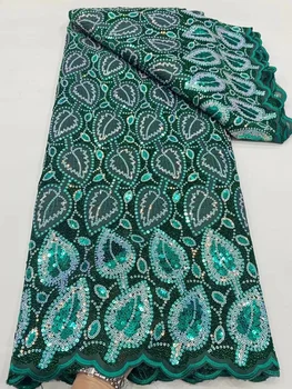 Зеленые африканские роскошные кружевные ткани с блестками, Новейшая вышивка блестками, Французский тюль, Сетчатая кружевная ткань, материал для вечеринки, свадьбы