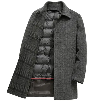 Зимний высококачественный шерстяной тренч для мужчин, мужские шерстяные куртки, пуховик, съемное утепленное теплое пальто, мужской модный пуховик