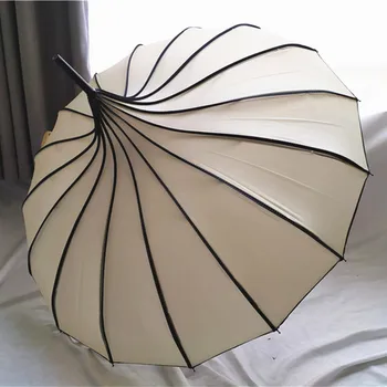 Зонт принцессы с длинной ручкой, свежая изогнутая ручка, ветрозащитный солнечный зонт из 16 костей, зонт для свадебной церемонии