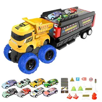 Игрушечный Мега Строительный грузовик-перевозчик для детей, Катапультируемая дорожная строительная машина с 8 гоночными автомобилями