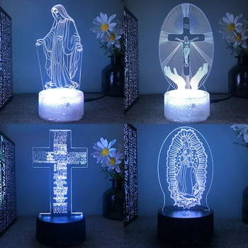 Иисус 3d светодиодная лампа для спальни ночные огни действие христианская фигурка аватар Библия Блаженная Дева декор комнаты подарочные наборы