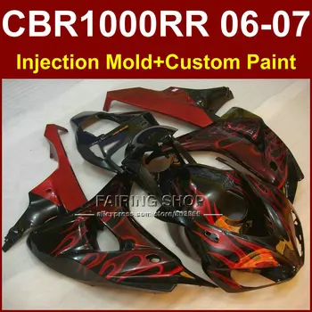 Инжекционный красный пламенно-черный обвес CBR1000 RR 06 07 для HONDA fairings 2006 2007 CBR1000RR изготовленный на заказ комплект обтекателей cbr1000 rr 06 07