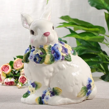 Керамическая скульптура кролика для сада, Фарфоровые фигурки животных, Поделки для домашнего декора, Свадебный подарок, украшение для гостиной