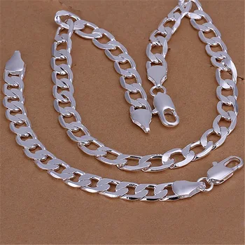 Классические мужские браслеты из стерлингового Серебра 925 пробы с цепочкой 6 мм и 8 мм, ожерелье, ювелирный набор для женщин, Очаровательные Изысканные модные свадебные подарки