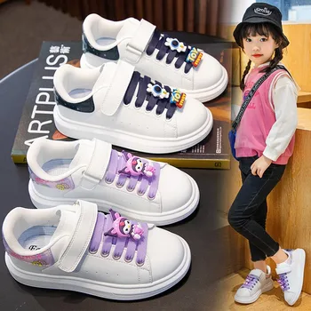 Кожаная повседневная спортивная обувь с героями мультфильмов для маленьких девочек, дышащие детские кроссовки, Новинка Весны 2023 года, модные детские белые кроссовки для бега
