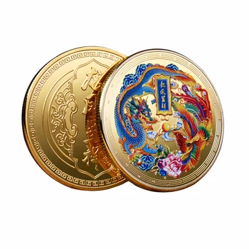 коллекционные монеты с китайским цветным Драконом и Фениксом 45 мм, Талисман Удачи, Позолоченные металлические Памятные сувениры 2022 года