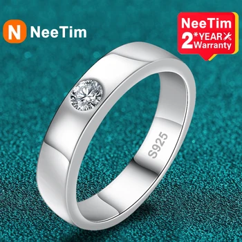 Кольцо с муассанитом NeeTim 4 мм для мужчин, серебро 925 пробы, лабораторный бриллиант, Позолоченные Кольца, Обручальное кольцо, ювелирные изделия