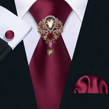 Красный атласный шелковый галстук, Броши со стразами, мужской свадебный галстук-платок, набор Barry.модные дизайнерские однотонные галстуки Wang для мужчин, подарочная вечеринка