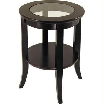 Круглый торцевой столик из обаятельного дерева Genoa со стеклянной столешницей, с отделкой эспрессо, приставной столик mesa auxiliar