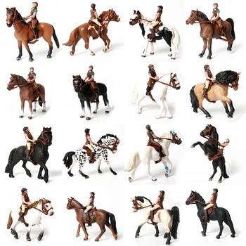 Моделирование Разных цветов Конный Рыцарь Всадник Фигурка лошади, ПВХ фигурка всадника Кукольная модель игрушечная лошадь Седло Украшение Подарок