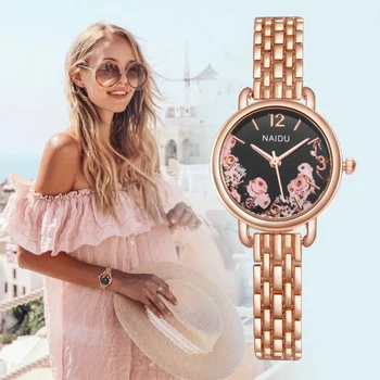 Модные женские наручные часы, роскошные женские часы из розового золота, женские часы с цветочным браслетом, кварцевые часы с маленьким циферблатом montre femme