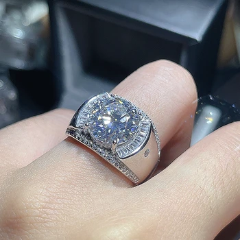 Мужское кольцо с муассанитом 5 карат, серебро 925 пробы, красивого яркого цвета, заменитель бриллианта