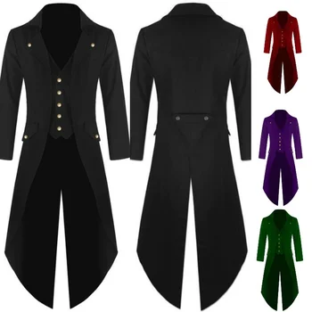 Мужское пальто для джентльменов, модный винтажный фрак в стиле стимпанк, куртка, Готический викторианский сюртук, Мужской форменный костюм