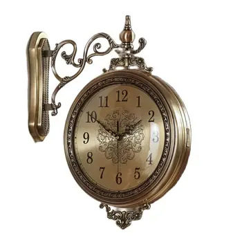 Настенные часы в скандинавском стиле, 3d, большие, из цельного дерева, Металлические, Двухсторонние, Бесшумные, американские, Horloge, украшение для гостиной LQQ50YH