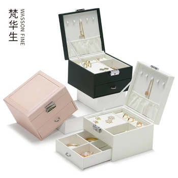 Новая двухслойная коробка для хранения ювелирных изделий, портативное золотое ожерелье, кольцо, серьги, шкатулка для драгоценностей, высококачественная шкатулка для драгоценностей