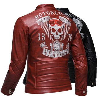 Новая мужская модная кожаная куртка с принтом черепа, повседневная мотоциклетная ветрозащитная куртка из искусственной кожи в стиле панк