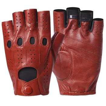 Новейшие высококачественные перчатки из натуральной кожи с полупальцами, мужские тонкие перчатки из овчины без пальцев для вождения