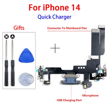 Новый USB-порт для зарядки зарядного устройства Гибкий кабель для iPhone 14, док-станция, разъем для зарядного устройства, гибкая плата с микрофоном
