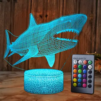 Ночная акула, 3D Иллюзионная лампа, Детский ночник, прикроватная настольная лампа, 16 цветов, меняющие цвет, Настольные лампы для детской комнаты, День рождения