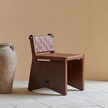 Обеденный стул с кожаным плетеным седлом Home Ins Ретро дизайнерский стул со спинкой