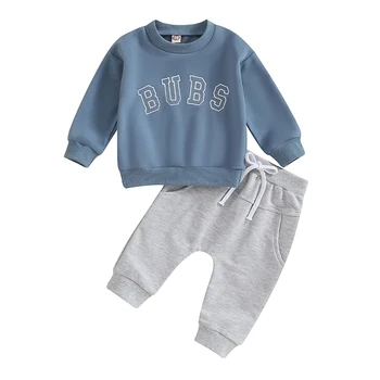 Осенняя одежда для маленьких мальчиков, Классическая толстовка с длинным рукавом и буквенным принтом, Комплект брюк, Одежда для малышей