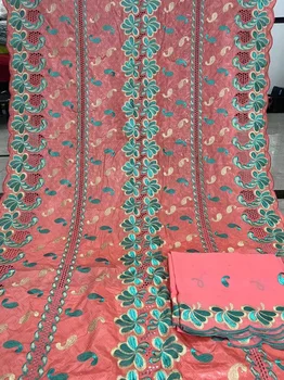 Персиковая Африканская Кружевная ткань Bazin Riche 2022 Высококачественное Хлопчатобумажное Кружево с вышивкой Сетка Нигерийское кружево Bazin Brode для вечеринки