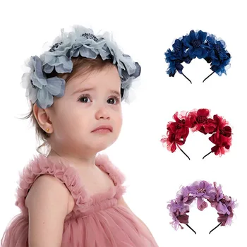 Повязка на голову для новорожденных девочек, Корона, Цветочный венок, лента для волос, Обруч для волос Принцессы, Цветочная повязка на голову, подарок для фотографирования, Мода