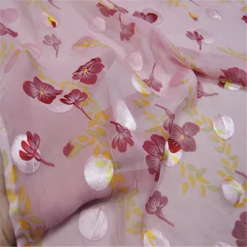 Популярная симпатичная шелковая выгорающая ткань с красным цветочным принтом для женской летней одежды