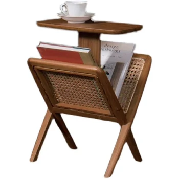 Приставной столик для дивана, Сплетенный из ротанга, Угловой Столик Для Хранения Книг и Газет, Стеллаж для документов