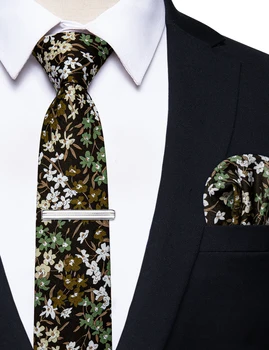Ретро Коричневый Белый Зеленый Черный галстук с цветочным принтом для Мужчин, свадебная вечеринка, бизнес corbatas para hombre, карманный квадрат, прямая поставка