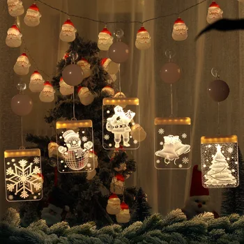 Рождественский Колокольчик Снеговик Звездные Огни Праздничный Декор Окна LED 3D Акриловая Доска Подвесные Светильники Рождественская Гирлянда Для Домашнего Декора