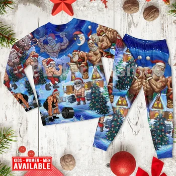 Рождественский Санта Сильнее -Пижама с длинным рукавом и 3D Принтом, Семейная пижама, одежда для Косплея