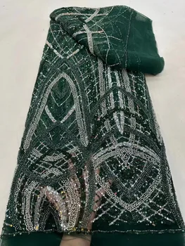 Роскошная Нигерийская Кружевная ткань Ручной работы из бисера 2023, Высококачественная Вышивка Бисером, Африканская Французская Кружевная Ткань Для Платья