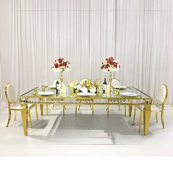 Свадебная мебель металлический стол прямоугольный золотой набор обеденных столов из стекла из нержавеющей стали