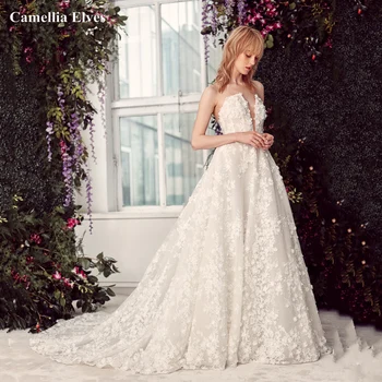 Свадебное платье Принцессы трапециевидной формы с 3D цветочными аппликациями, платья Невесты с открытой спиной, современные дизайнерские свадебные платья Vestidos De Novia