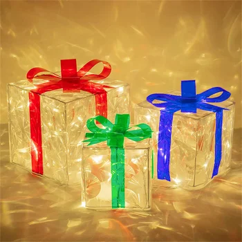 Светодиодная подарочная коробка со Светящимся Бантом на День Святого Валентина, Светящаяся Рождественская коробка, Светящаяся Гирлянда для вечеринки, подарок на День Рождения, украшение